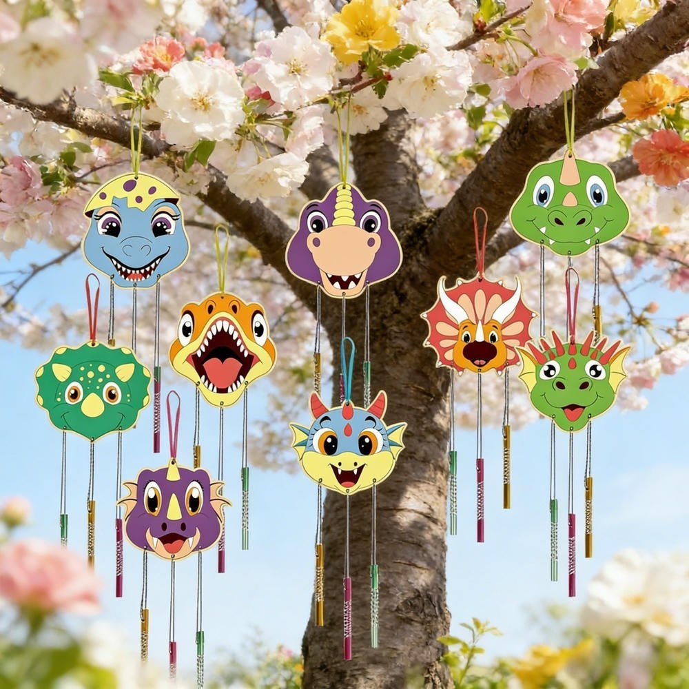 Zestaw 10 dino wind chimes do rękodzieła, kolorowe dinozaury Zestaw 10 dino wind chimes do rękodzieła, kolorowe dinozaury