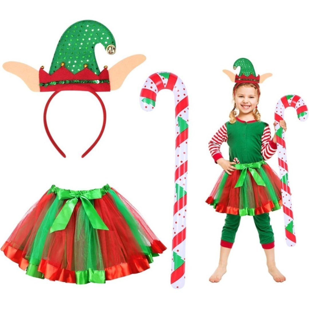 Przebranie świąteczne elf, zielone, tutu, z akcesoriami