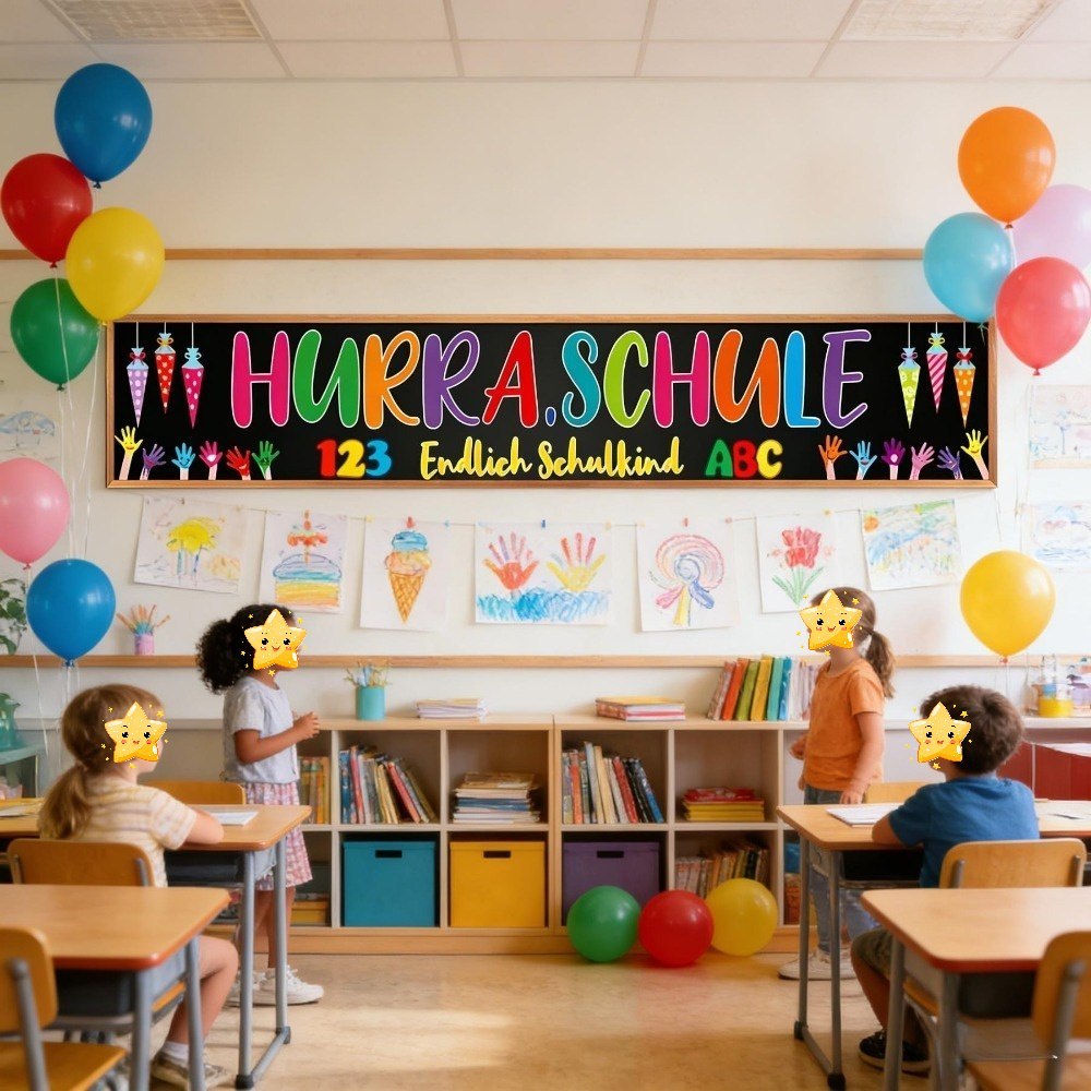 Baner szkolny kolorowy z napisem „W końcu uczeń”