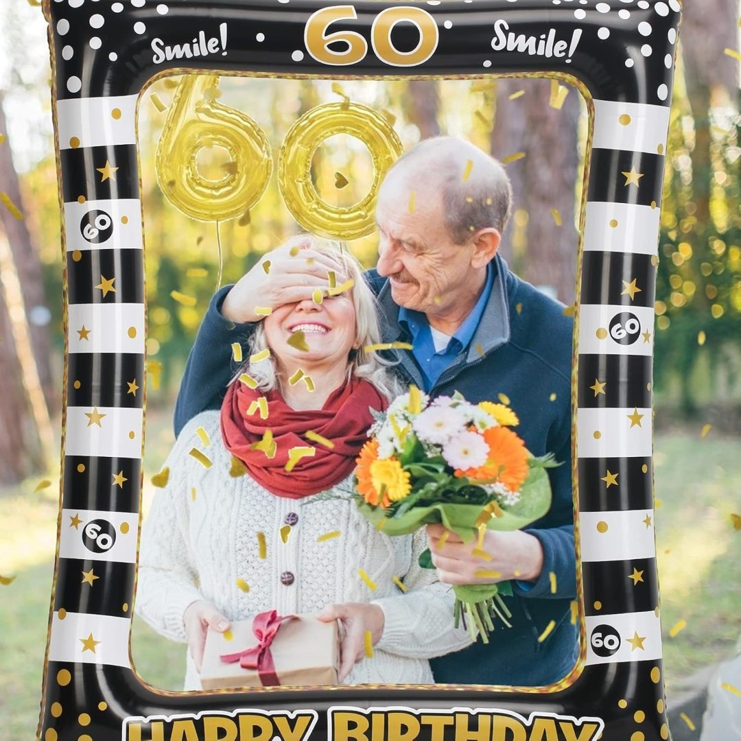 Ramka do zdjęć dmuchana, czarna, 60 lat, Happy Birthday