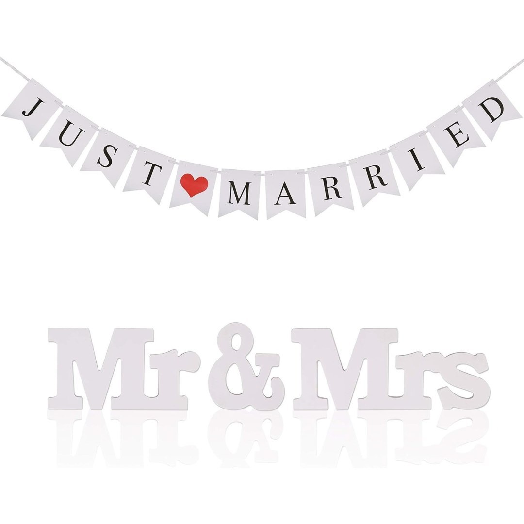 Dekoracja na stół ślubny Mr i Mrs, baner Just Married, papierowa girlanda Dekoracja na stół ślubny Mr i Mrs, baner Just Married, papierowa girlanda