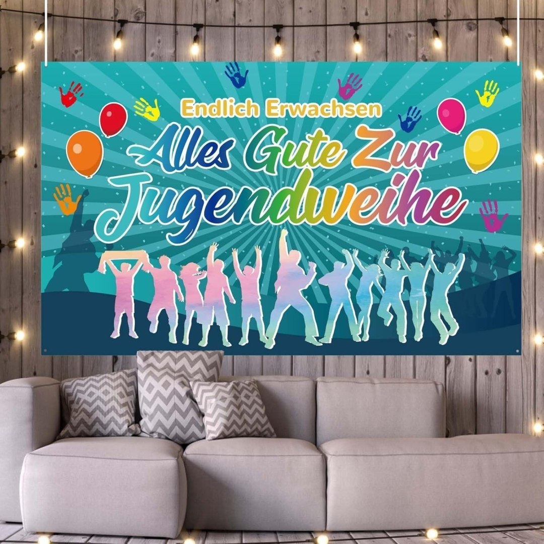 Banner na dedykację dla młodzieży 180×90 cm, niebieski, z materiału poliestrowego