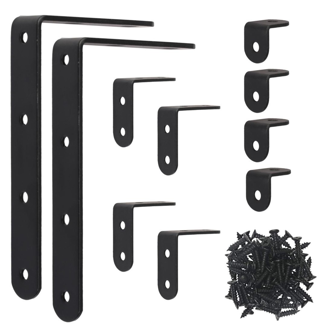 Zestaw kątowy 46-elementowy, metalowe łączniki do mebli, 10 kątów w 3 rozmiarach z 36 śrubami Zestaw kątowy 46-elementowy, metalowe łączniki do mebli, 10 kątów w 3 rozmiarach z 36 śrubami
