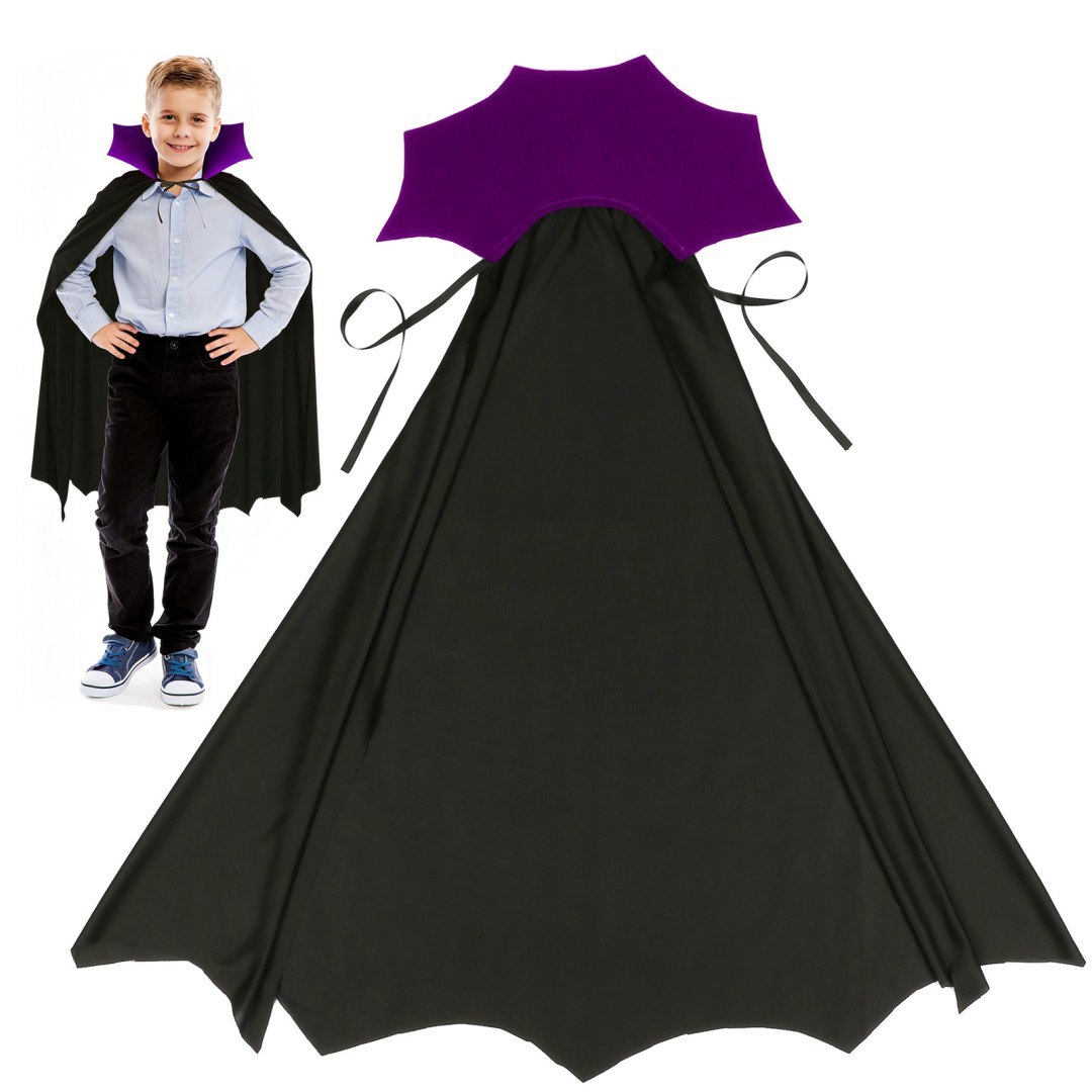 Peleryna wampira czarna i fioletowa z materiału – elegancka peleryna na imprezy Halloween i karnawał