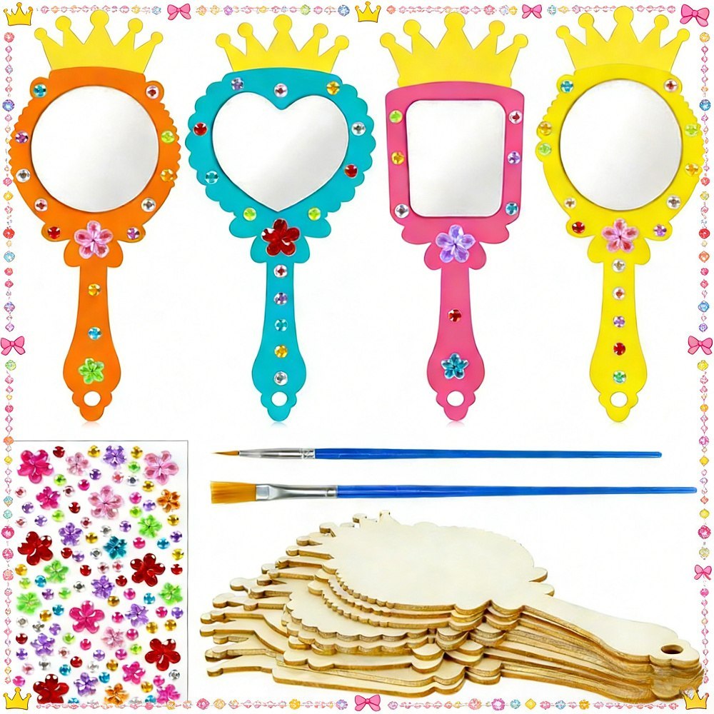 Zestaw do dekoracji luster – 12 luster w 4 kształtach, brokat, pędzle