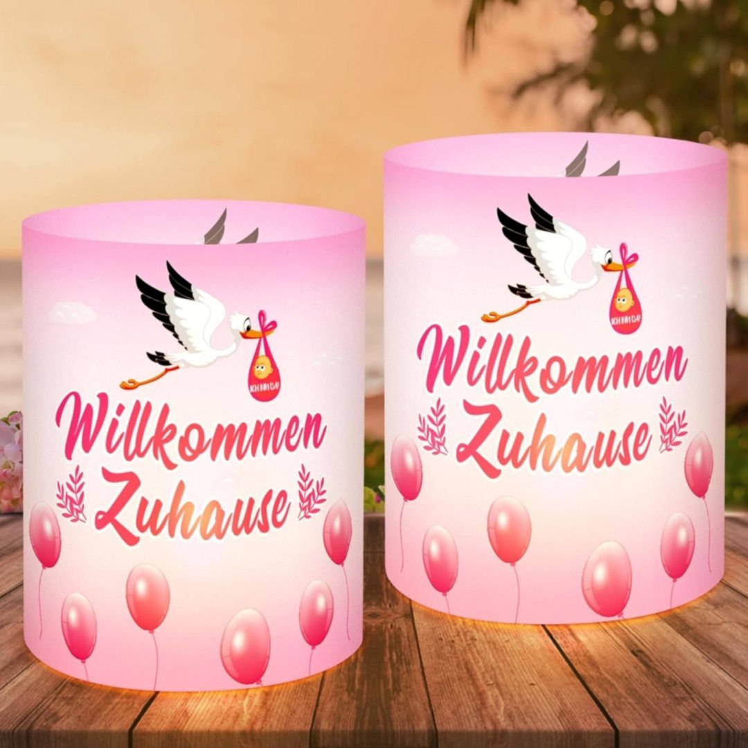 Zestaw 12 lampionów dekoracyjnych „Welcome Home” różowy