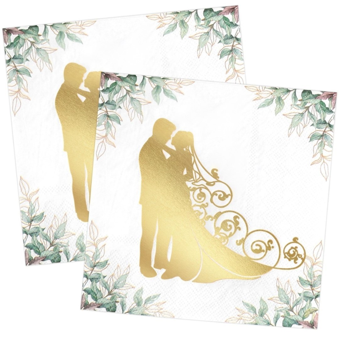 Serwetki weselne 80 szt. 33×33 cm, zielone, Mr & Mrs, papierowe Serwetki weselne 80 szt. 33×33 cm, zielone, Mr & Mrs, papierowe