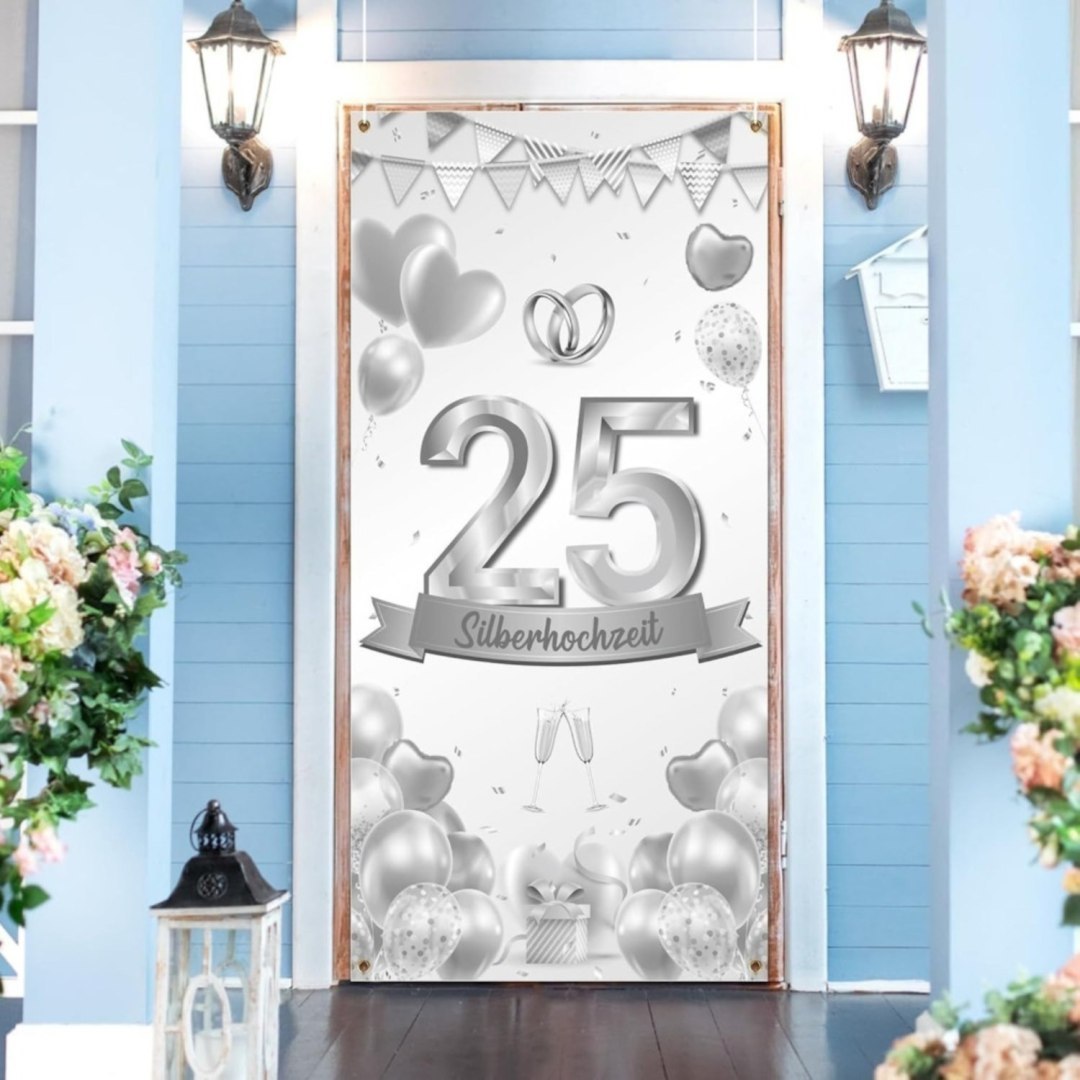 Baner dekoracyjny na 25. rocznicę ślubu, srebrny, 90×180 cm Baner dekoracyjny na 25. rocznicę ślubu, srebrny, 90×180 cm