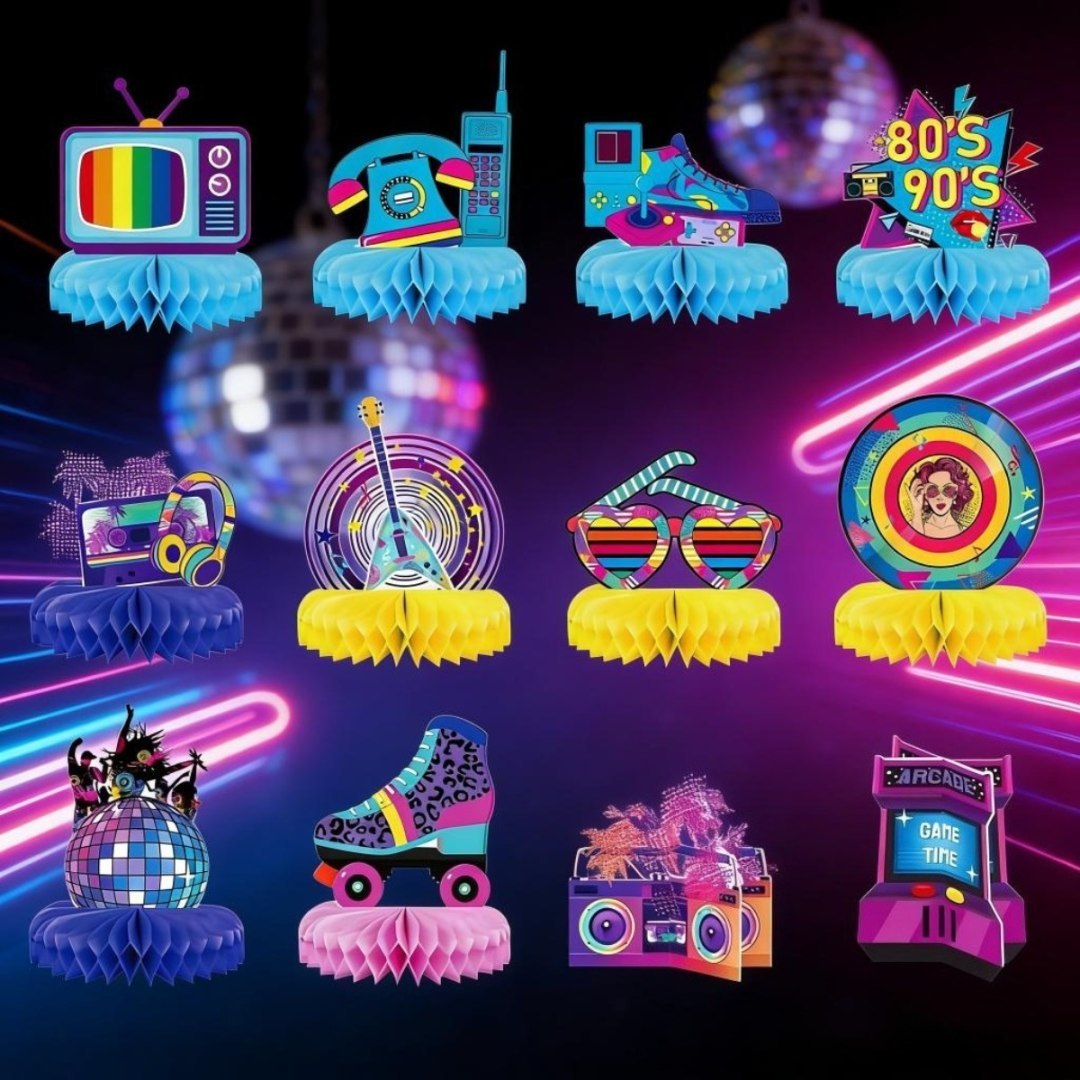 Zestaw dekoracji retro 80s kolorowy z elementami miodu Zestaw dekoracji retro 80s kolorowy z elementami miodu