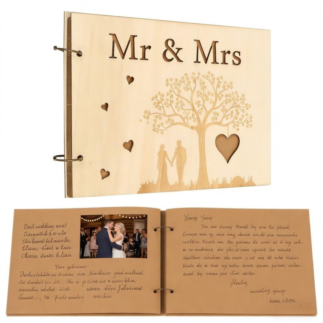 Księga gości na wesele DIY Mr & Mrs, z motywem drzewa serc, alternatywna księga na życzenia