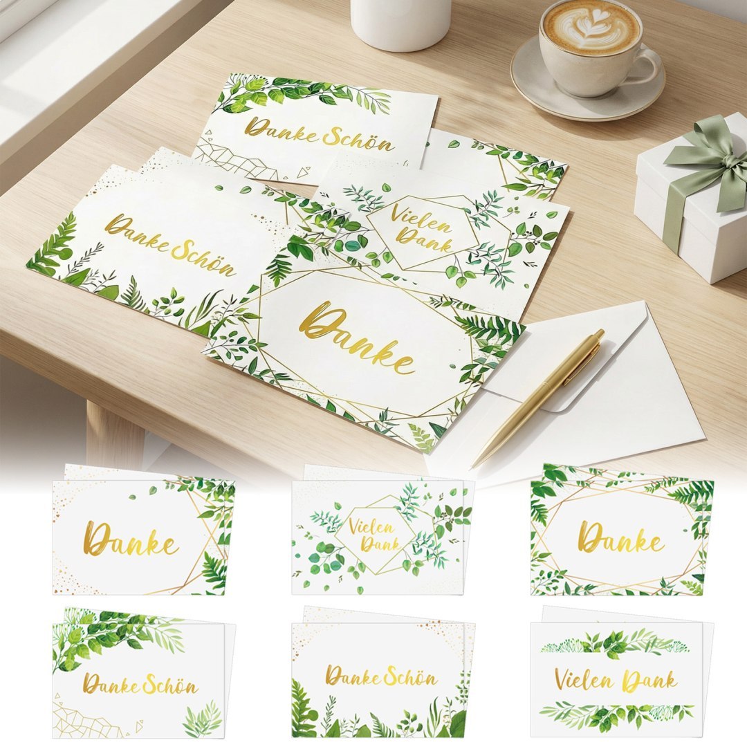 Kartki z podziękowaniami 24 szt. zielone eleganckie