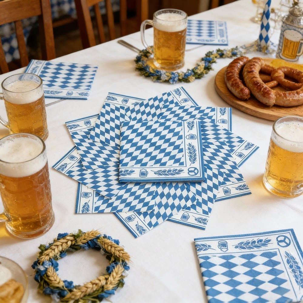Serwetki imprezowe 40 szt. z motywem Oktoberfest, niebiesko-białe