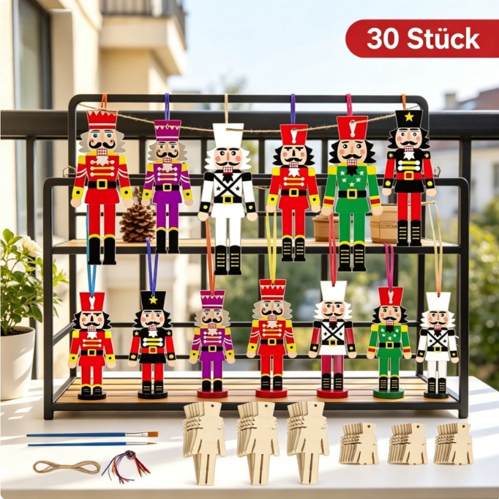 Zestaw DIY 30 elementów, drewniane figurki, wstążki, sznurek jutowy