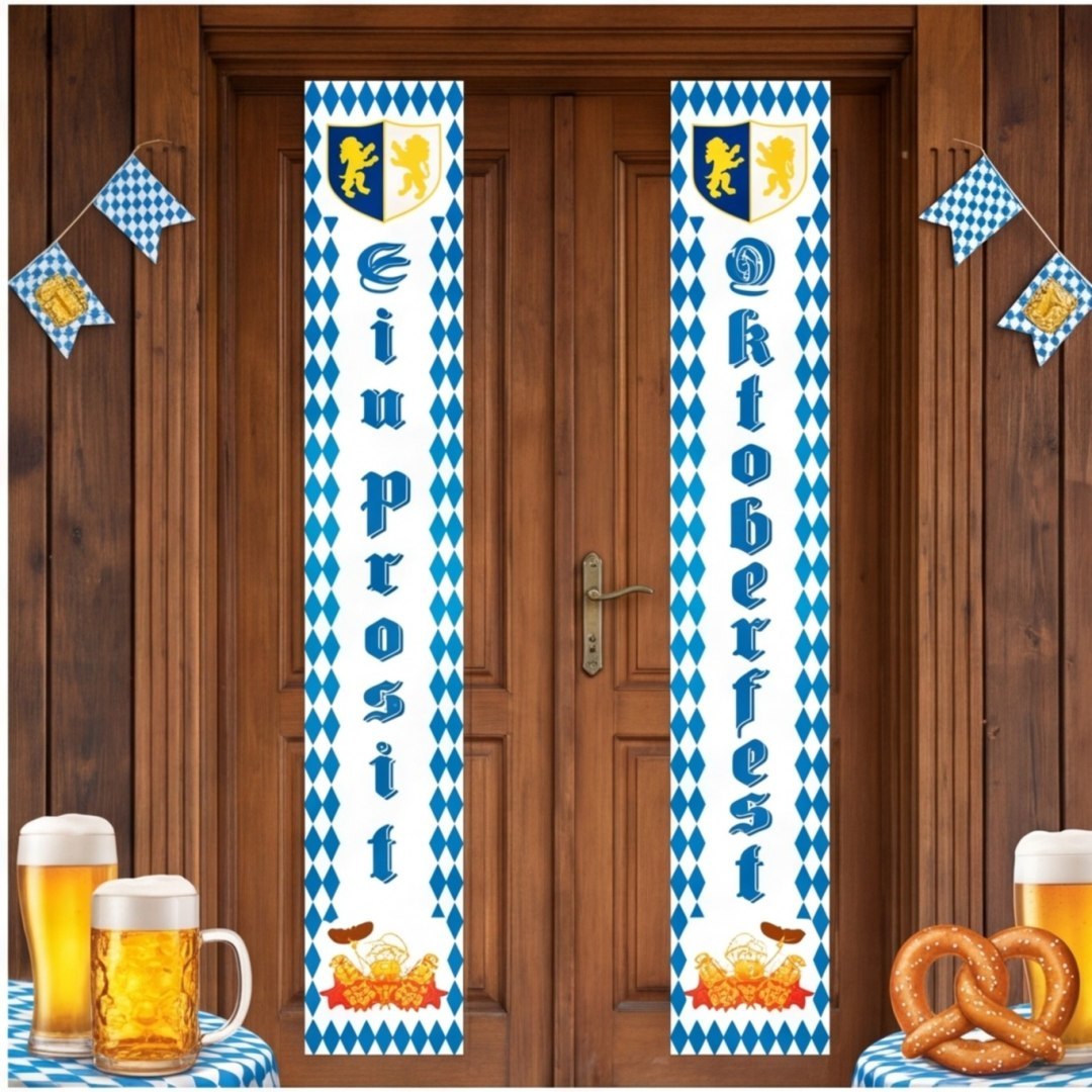 Zestaw 2 banerów na drzwi Oktoberfest, dekoracje na imprezy piwne, festiwale jesienne