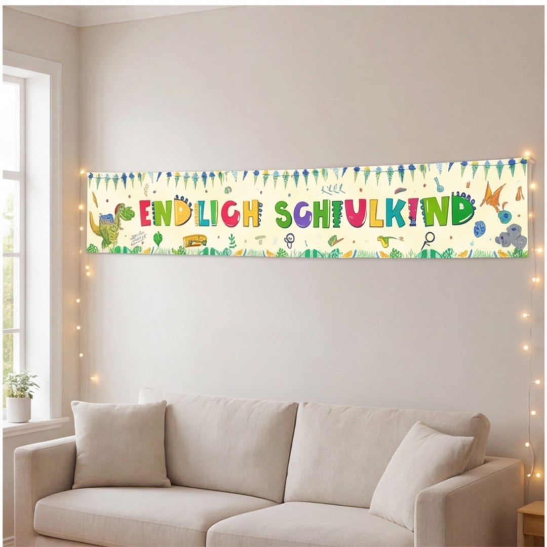 Baner na pierwsze dni szkoły z żółtym dinozaurem
