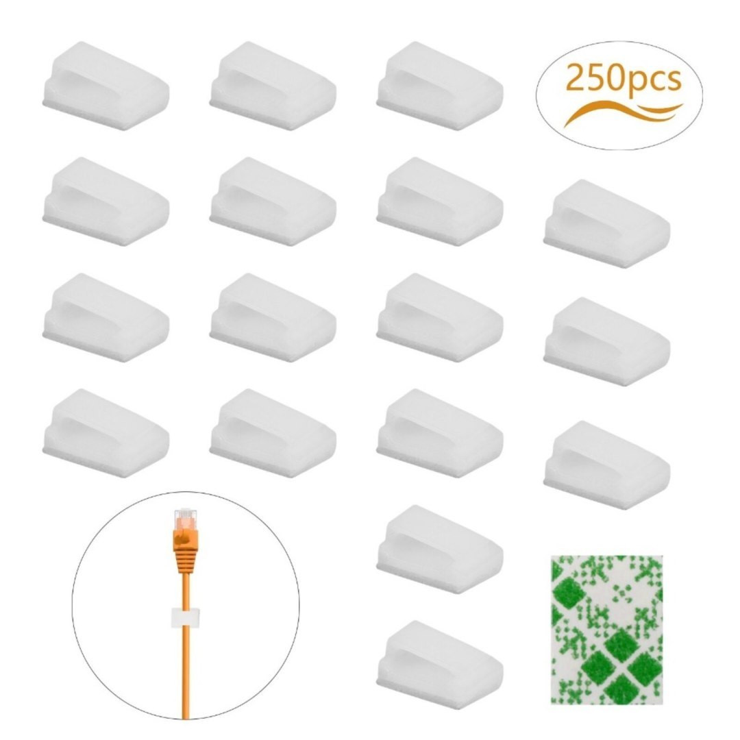 Klipsy kablowe 250 szt. samoprzylepne białe do ścian Klipsy kablowe 250 szt. samoprzylepne białe do ścian