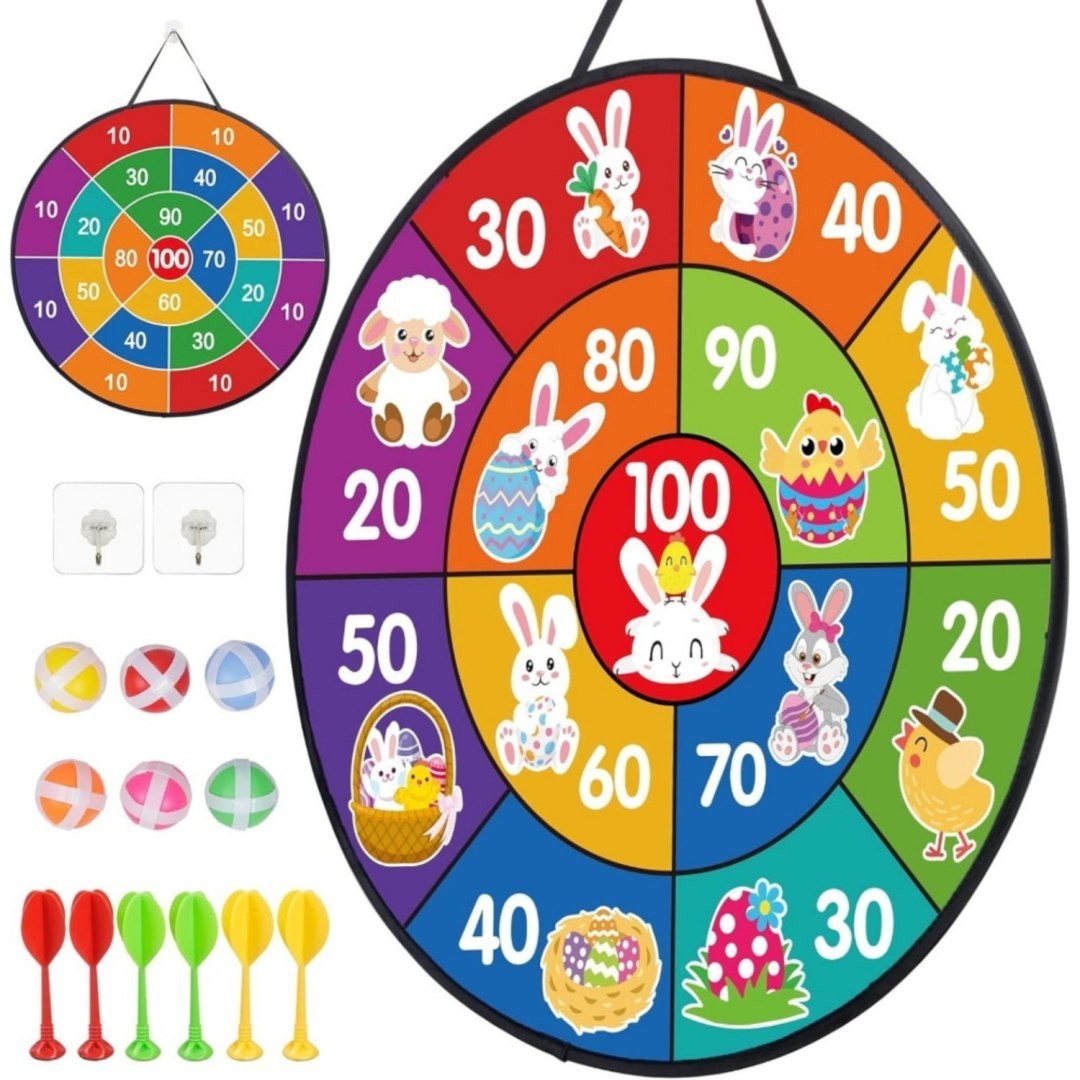 Dartboard 66 cm z rzepami, gra w rzutki, kolorowy, bezpieczny, do zabawy w pomieszczeniach i na zewnątrz