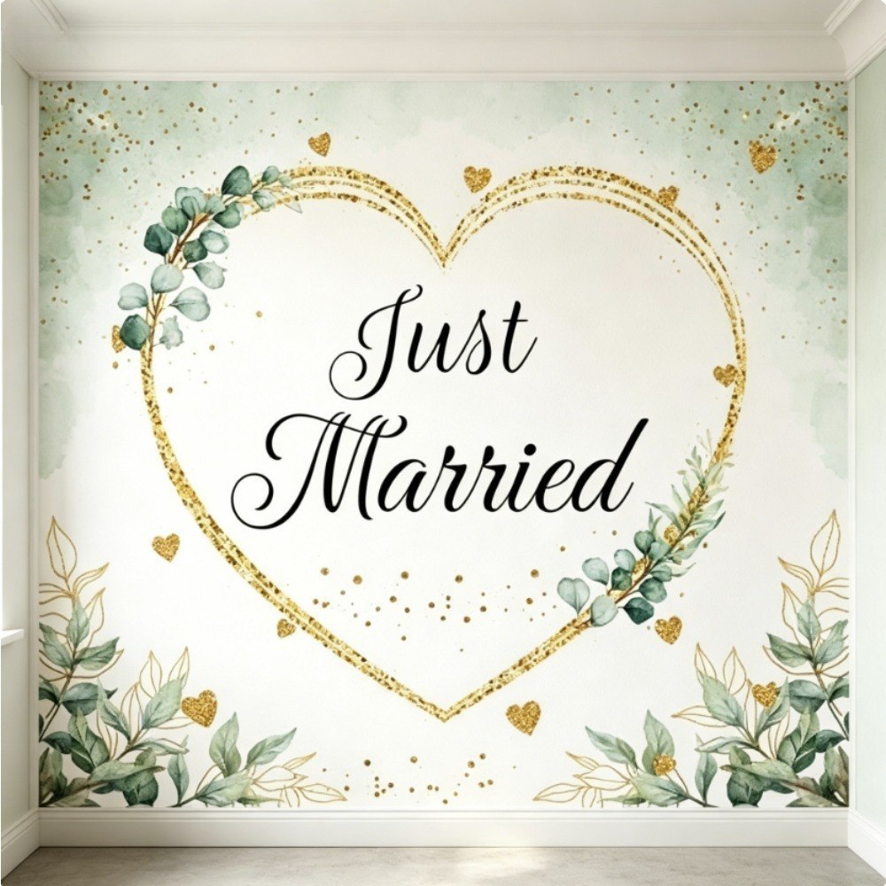 Zestaw dekoracji ślubnych Just Married z tłem 180×200 cm i nożyczkami Zestaw dekoracji ślubnych Just Married z tłem 180×200 cm i nożyczkami
