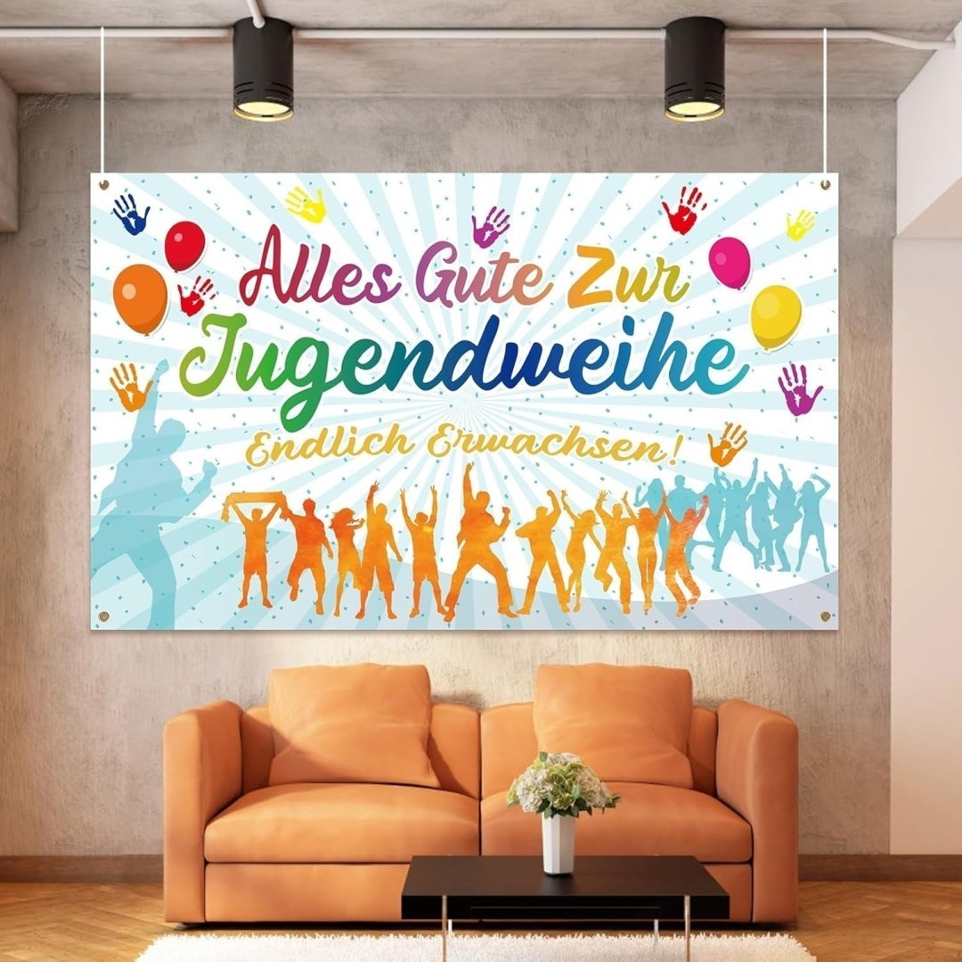 Baner dedykacji młodzieżowej 180×90 cm, niebieski, dekoracja na imprezę