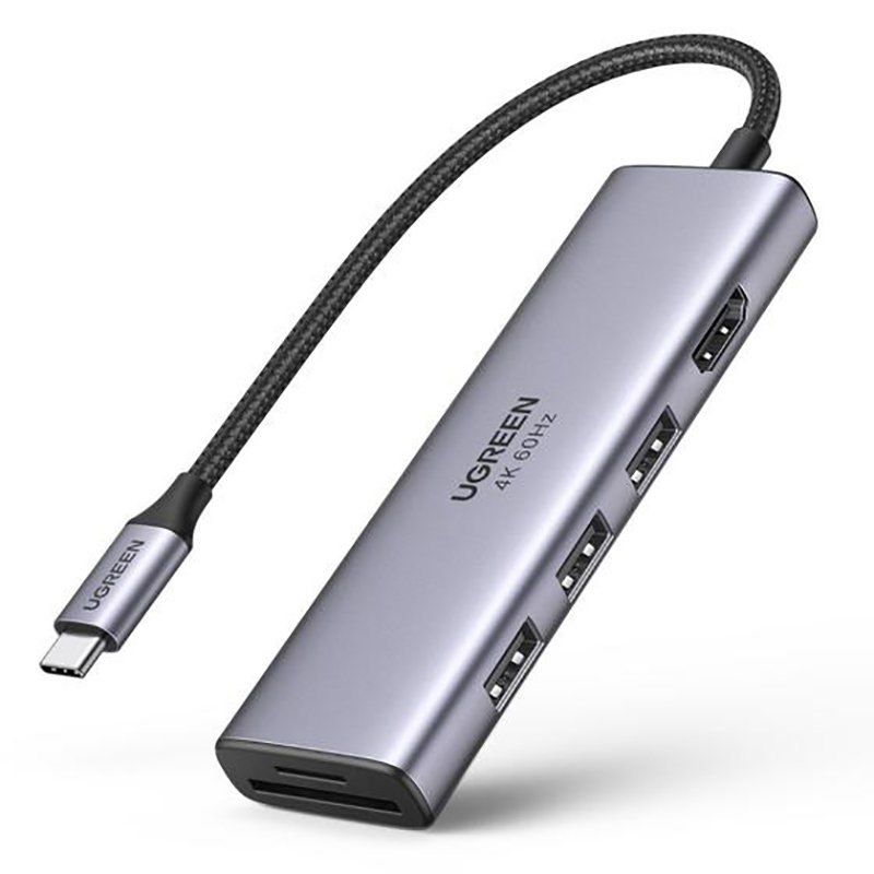 6w1 wielofunkcyjny HUB USB-C – 3x USB HDMI 4K czytnik kart SD i TF szary