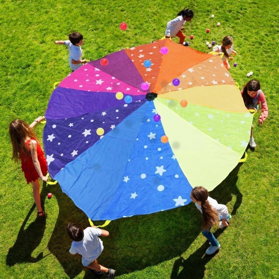 Parasol do zabawy z piłkami, kolorowy, 2.4m, dla grup