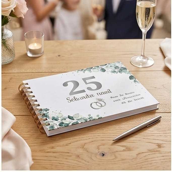 Księga gości na 25. rocznicę ślubu, elegancki album, srebrny