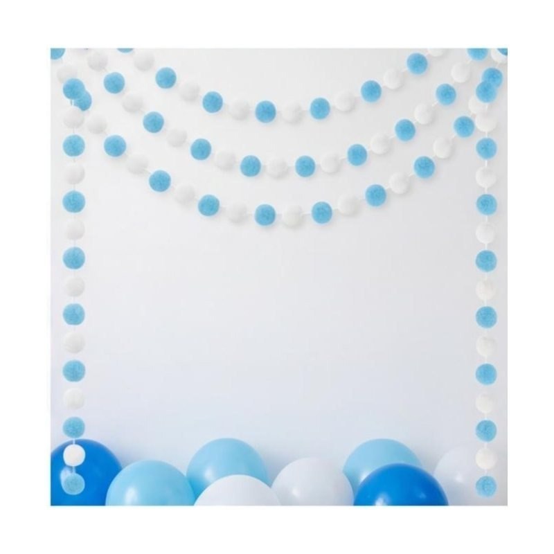 Girlanda papierowa 3-elementowa, niebiesko-biała, dekoracja na chrzest i baby shower