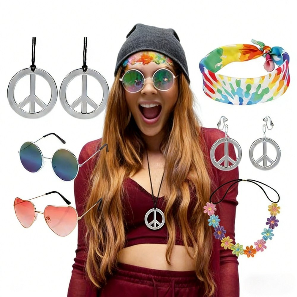Akcesoria kostiumowe hippie srebrny zestaw biżuterii retro Akcesoria kostiumowe hippie srebrny zestaw biżuterii retro