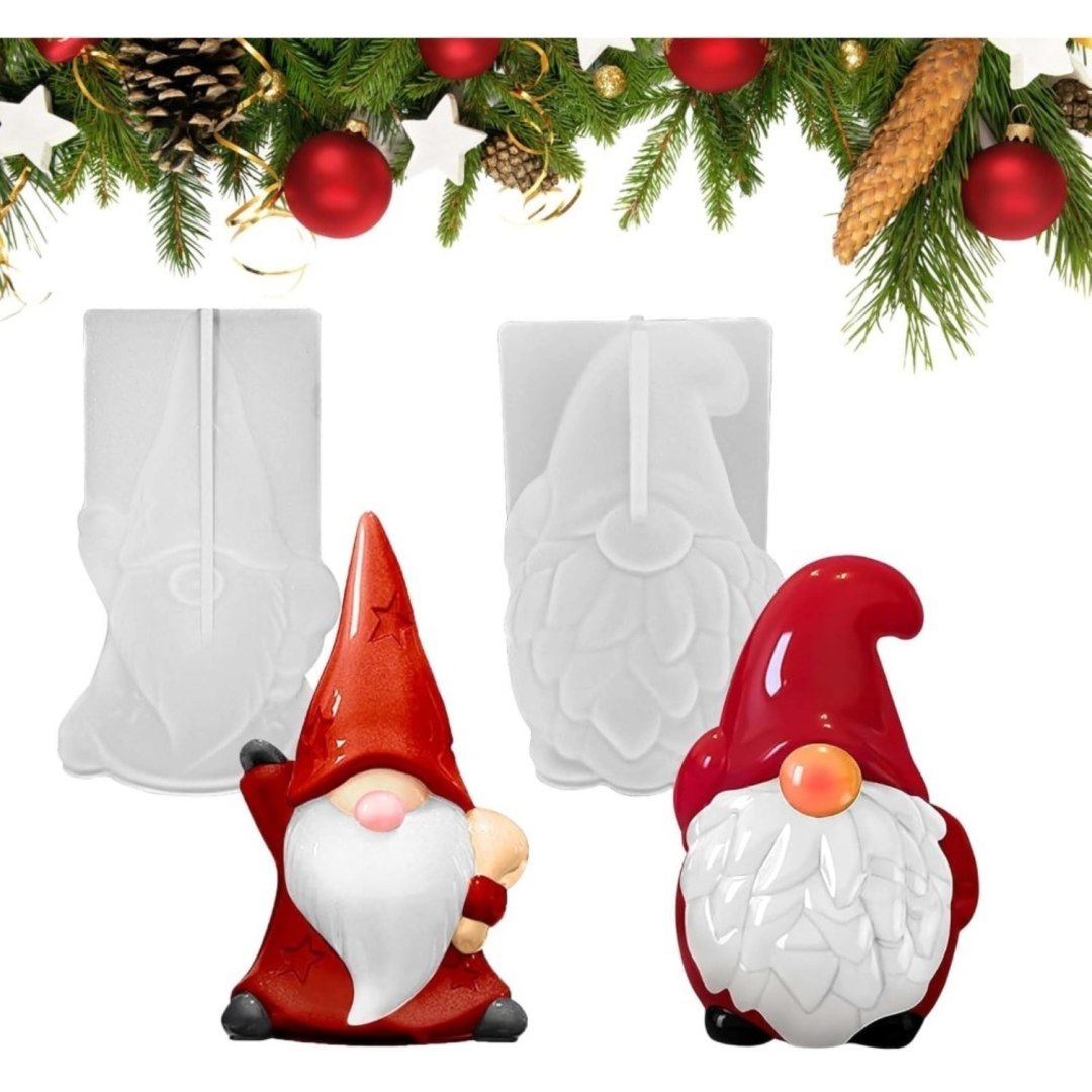 Zestaw 2 silikonowych form gnomów 3D, do świec, mydeł, dekoracji Zestaw 2 silikonowych form gnomów 3D, do świec, mydeł, dekoracji