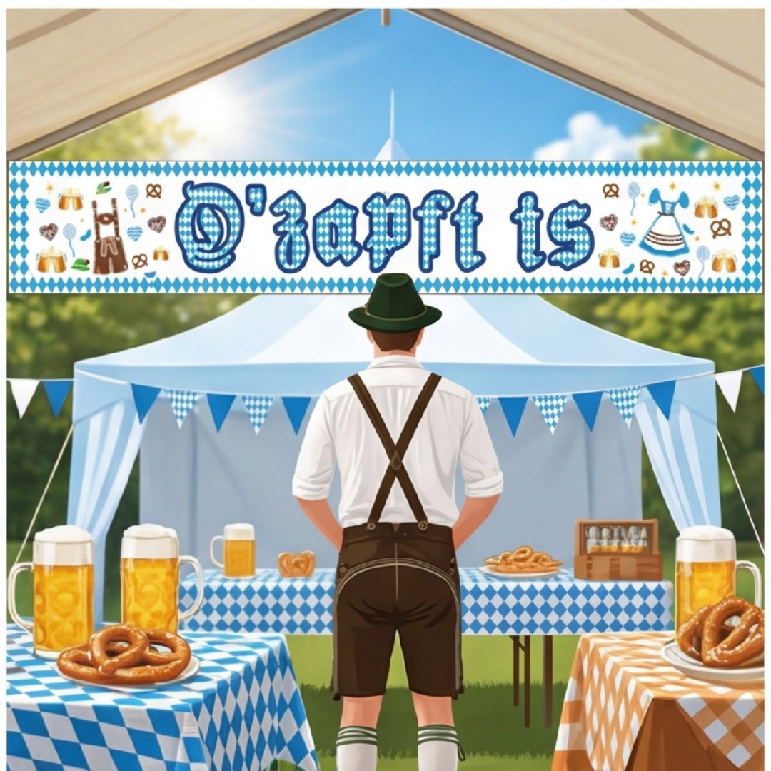 Baner Oktoberfest w kolorze niebiesko-białym – dekoracja na imprezy