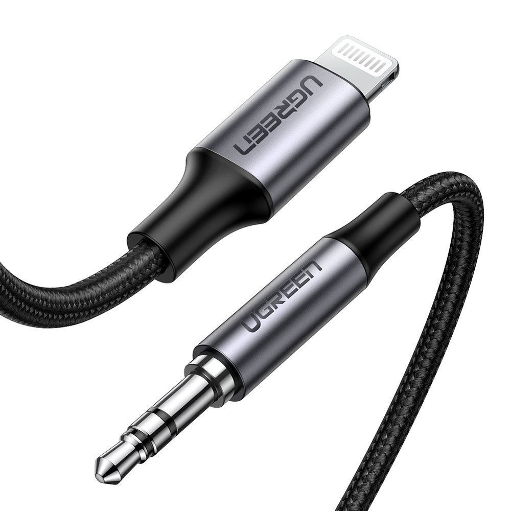 Kabel przewód audio AUX do iPhone MFI Lightning – 3.5 mmmini jack 1m szary