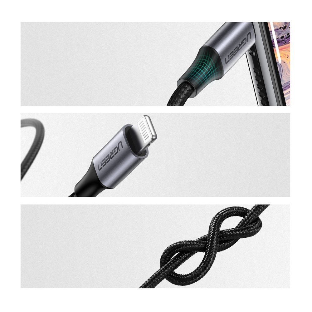 Kabel przewód audio AUX do iPhone MFI Lightning – 3.5 mmmini jack 1m szary