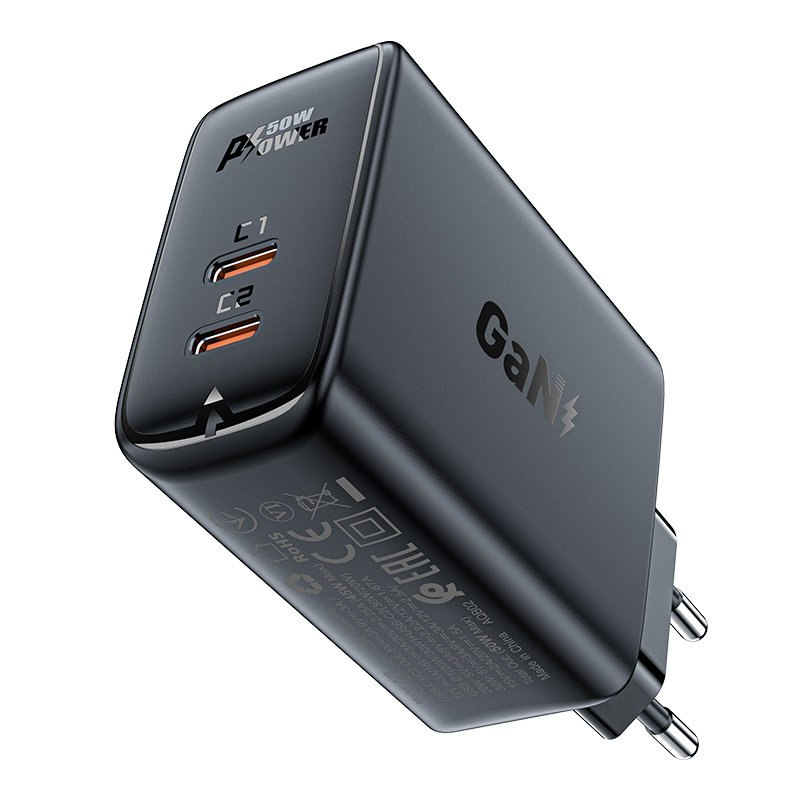 Ładowarka sieciowa A29 GaN dwa porty USB-C PD 50W czarny Ładowarka sieciowa A29 GaN dwa porty USB-C PD 50W czarny