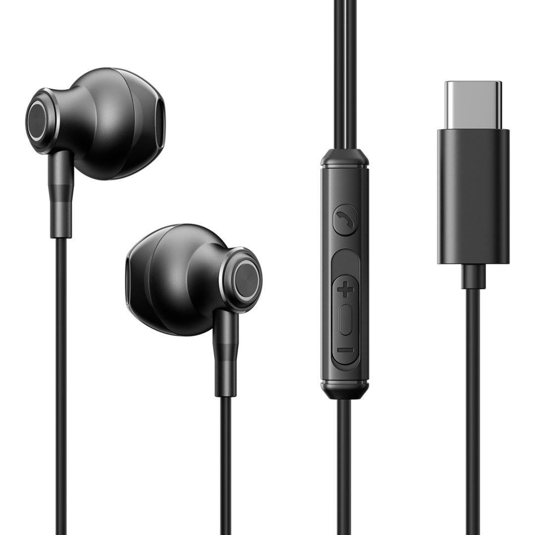 Zestaw słuchawkowy słuchawki douszne USB-C kabel 1.2m czarne Zestaw słuchawkowy słuchawki douszne USB-C kabel 1.2m czarne