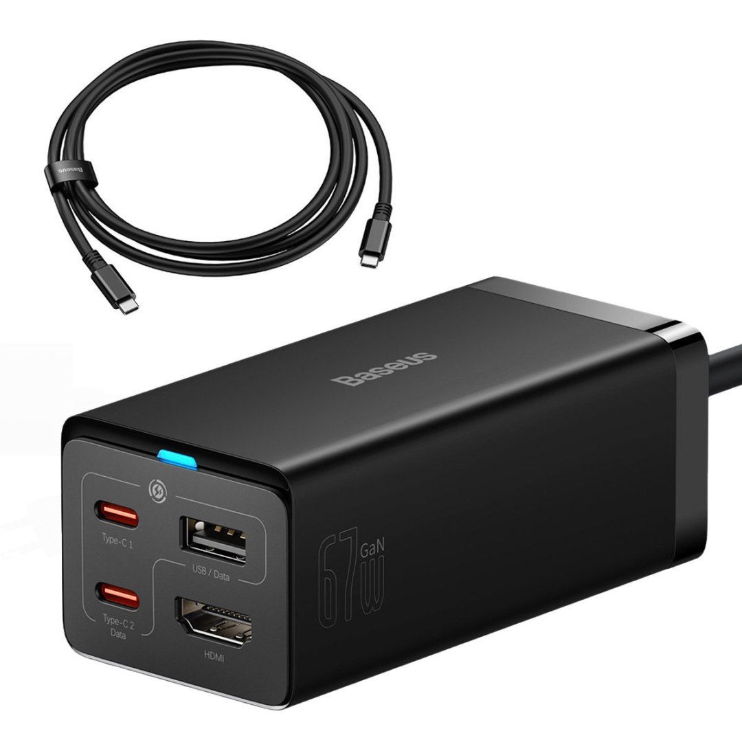 2w1 Ładowarka sieciowa GaN5 Pro + HUB konwerter HDMI 4K 2x USB-C USB-A czarny 2w1 Ładowarka sieciowa GaN5 Pro + HUB konwerter HDMI 4K 2x USB-C USB-A czarny