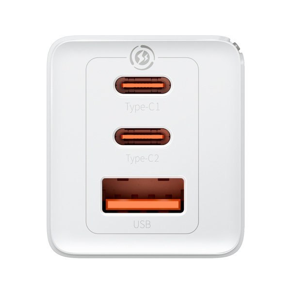 Szybka ładowarka sieciowa GaN 2x USB-C USB 65W + kabel USB-C biała Szybka ładowarka sieciowa GaN 2x USB-C USB 65W + kabel USB-C biała