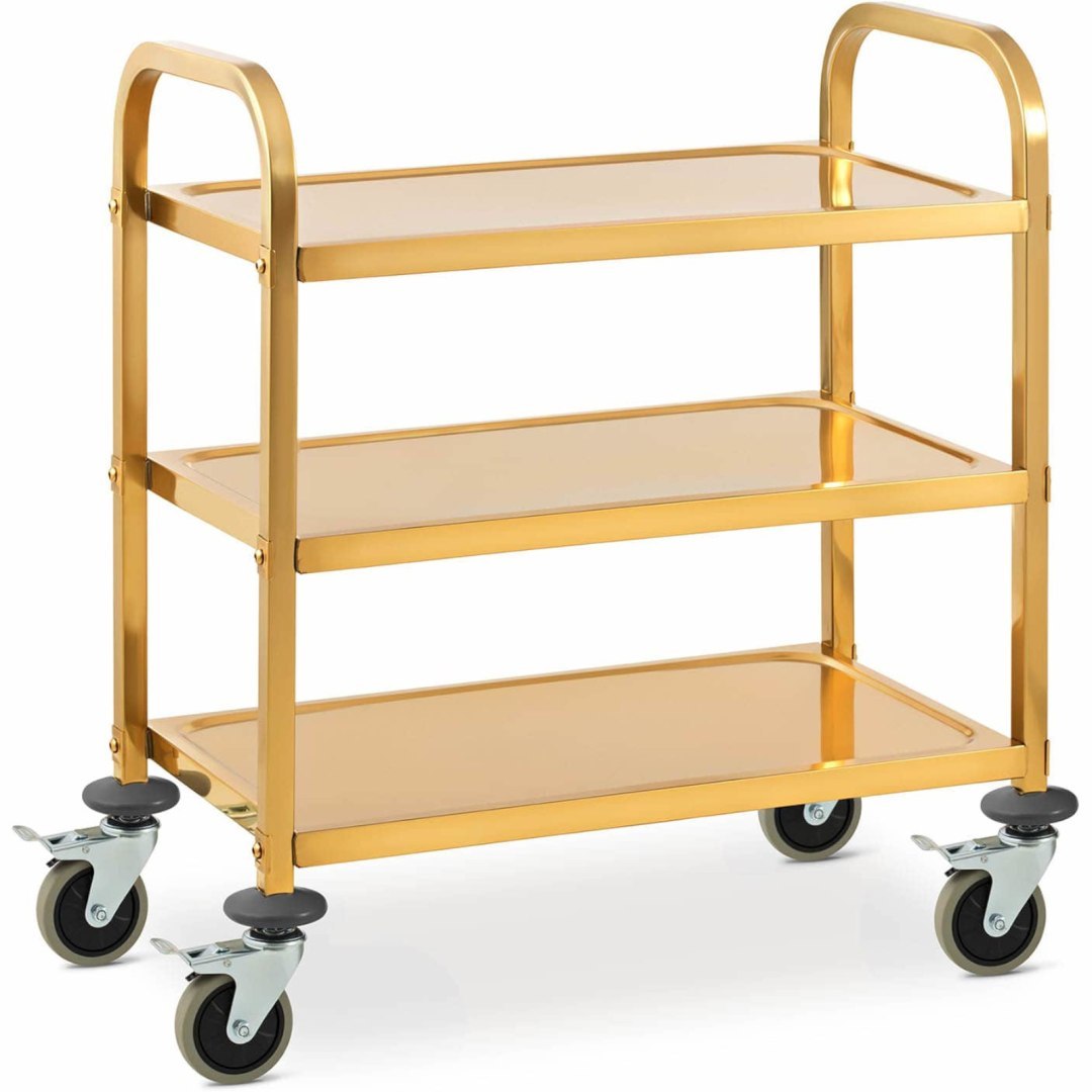 Wózek kelnerski cateringowy do serwowania 3 półki 69 x 40 cm do 240 kg – złoty