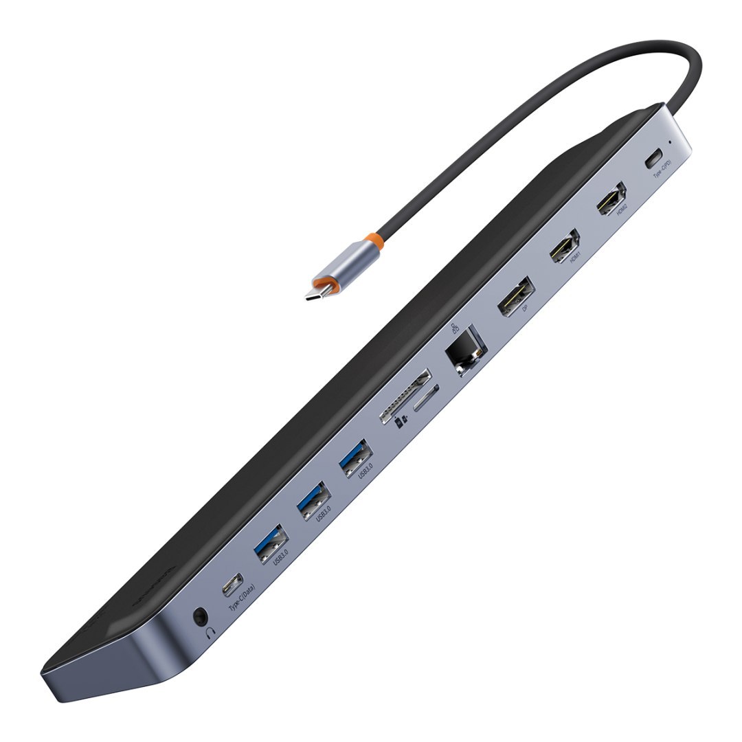 12w1 HUB podstawka pod notebooka USB-C USB-A DP HDMI SD TF RJ45 3.5mm jack PD 100W szary 12w1 HUB podstawka pod notebooka USB-C USB-A DP HDMI SD TF RJ45 3.5mm jack PD 100W szary