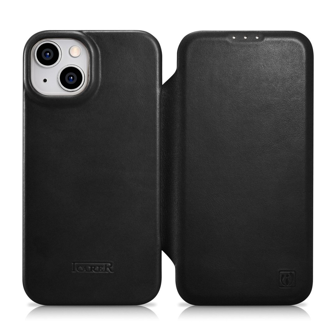 Skórzane etui iPhone 14 z klapką magnetyczne MagSafe CE Oil Wax Premium Leather czarny Skórzane etui iPhone 14 z klapką magnetyczne MagSafe CE Oil Wax Premium Leather czarny