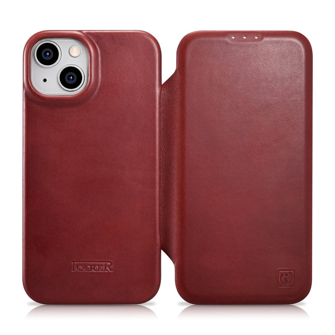 Skórzane etui iPhone 14 Plus z klapką magnetyczne MagSafe CE Oil Wax Premium Leather bordowy Skórzane etui iPhone 14 Plus z klapką magnetyczne MagSafe CE Oil Wax Premium Leather bordowy
