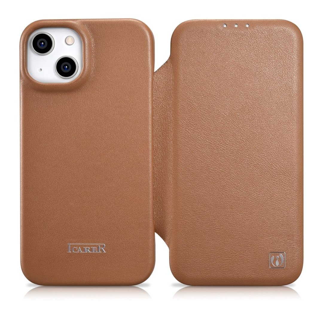 Skórzane etui iPhone 14 Plus z klapką magnetyczne MagSafe CE Premium Leather jasny brąz Skórzane etui iPhone 14 Plus z klapką magnetyczne MagSafe CE Premium Leather jasny brąz