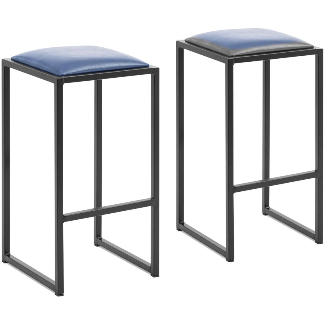 Stołek barowy hoker metalowy loft z tapicerką czarno niebieski – 2 szt.