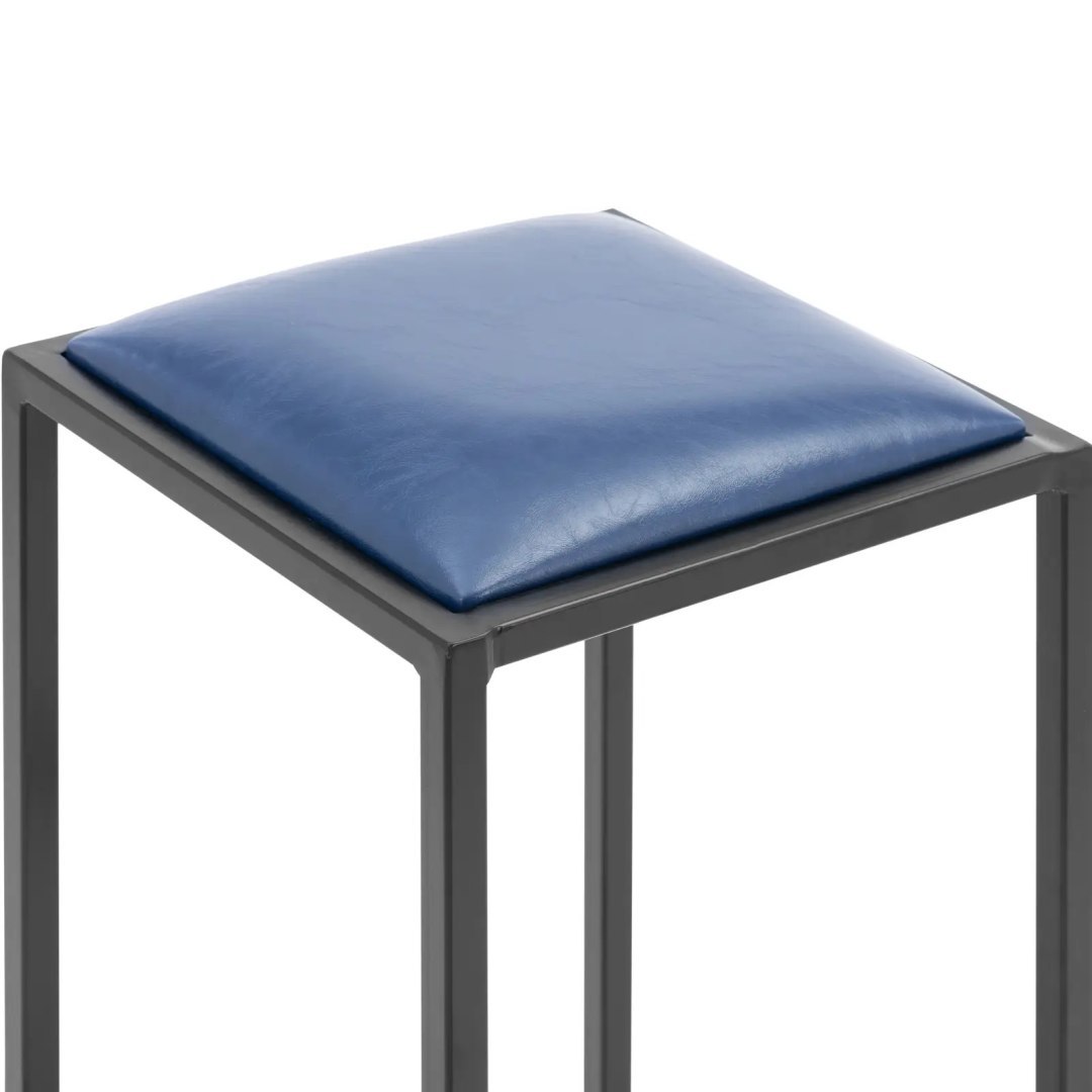 Stołek barowy hoker metalowy loft z tapicerką czarno niebieski – 2 szt. Stołek barowy hoker metalowy loft z tapicerką czarno niebieski – 2 szt.