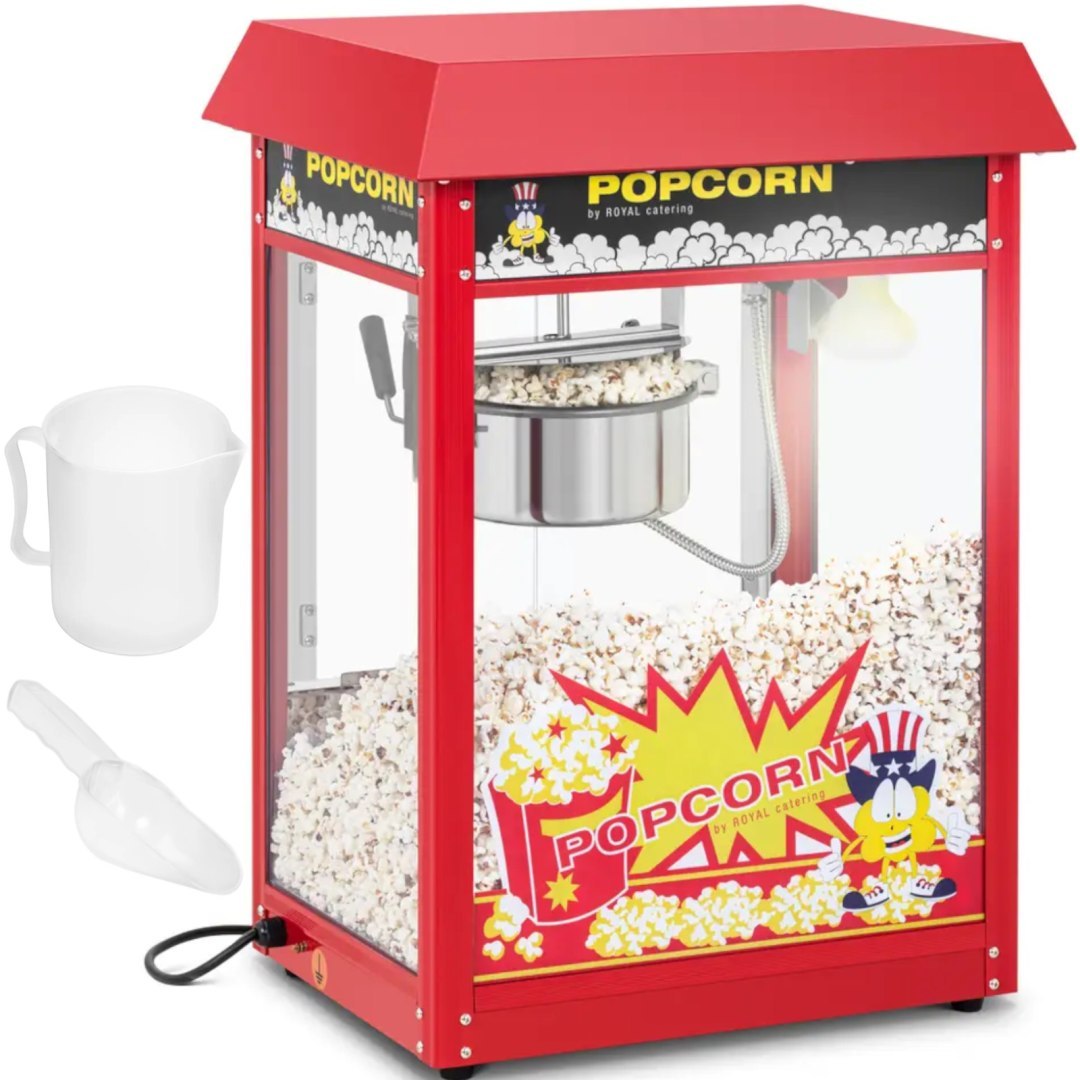 Maszyna urządzenie do prażenia popcornu retro TEFLON 1600 W 5-6 kg/h – czerwona Maszyna urządzenie do prażenia popcornu retro TEFLON 1600 W 5-6 kg/h – czerwona