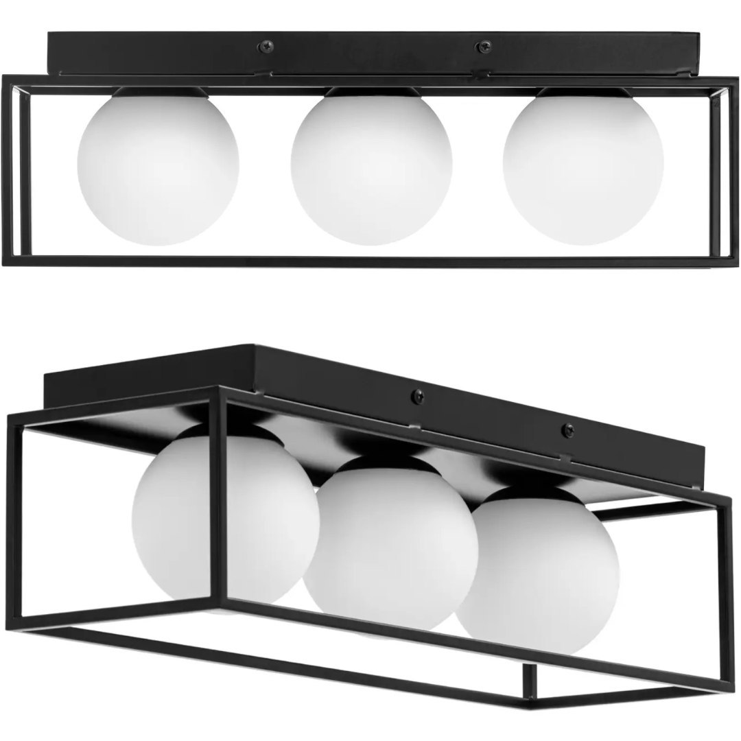 Lampa sufitowa nowoczesna 3 punktowa E9 – szklane kule w ramie Lampa sufitowa nowoczesna 3 punktowa E9 – szklane kule w ramie