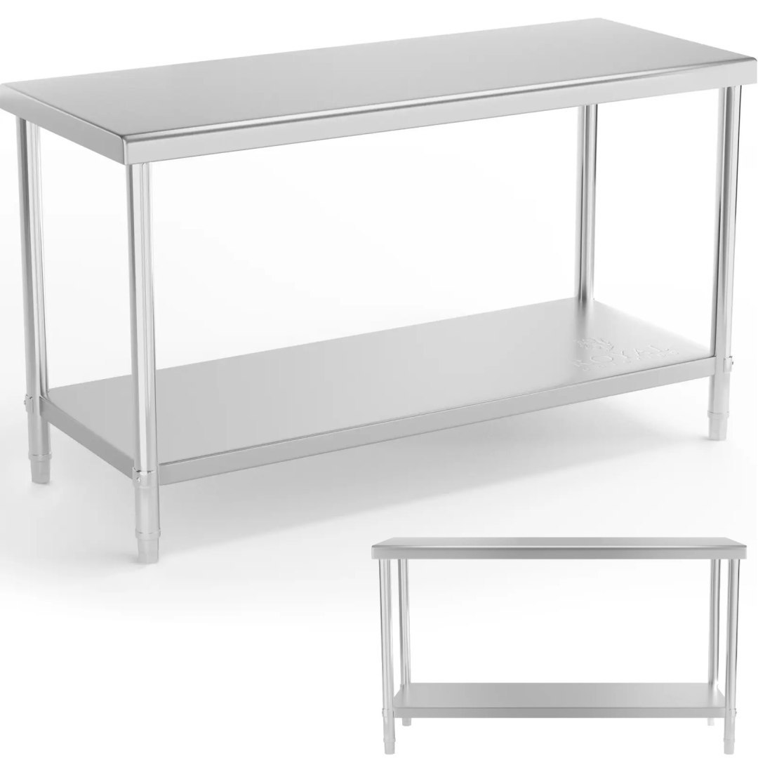 Stół blat roboczy centralny stalowy z półką 150 x 60 cm do 230 kg Stół blat roboczy centralny stalowy z półką 150 x 60 cm do 230 kg
