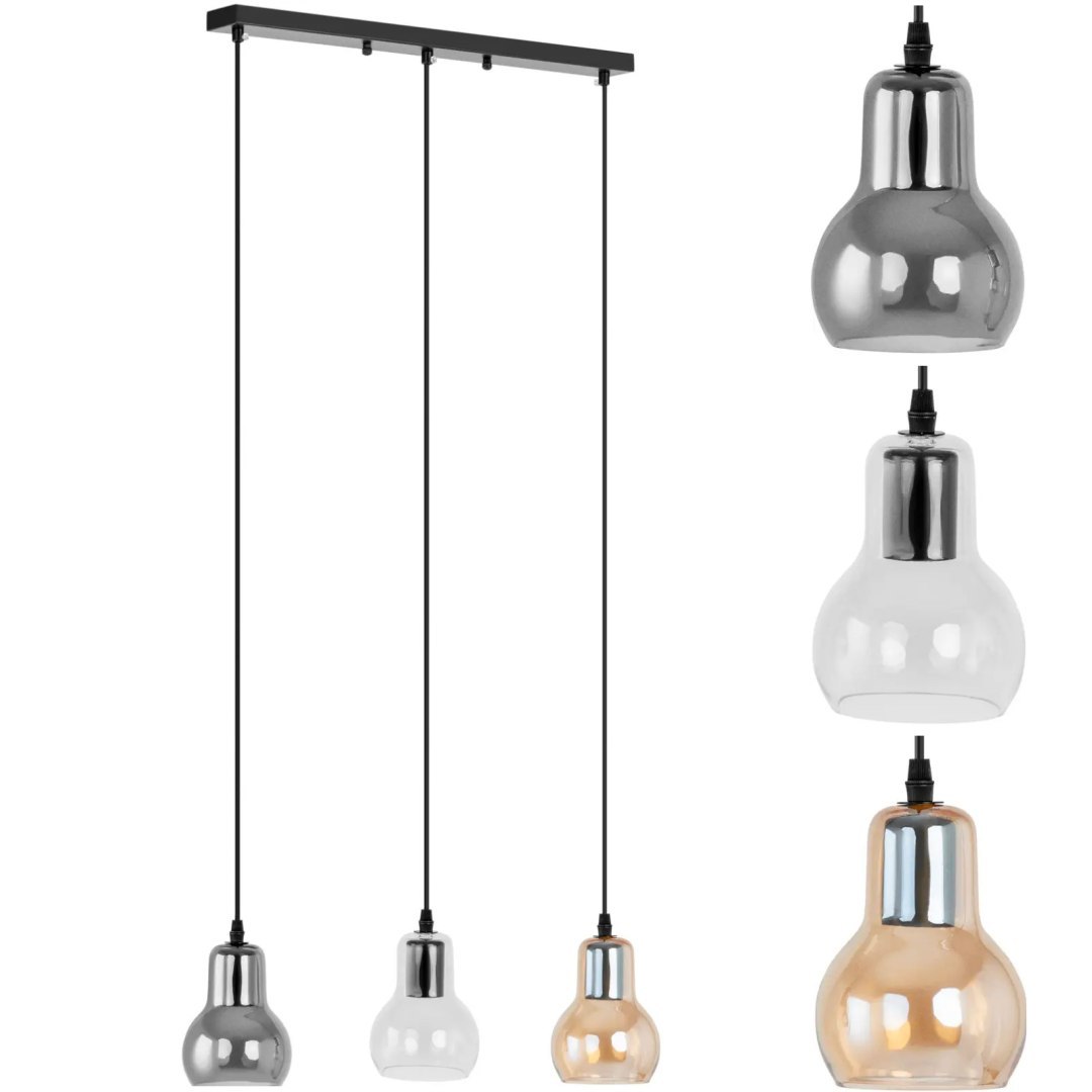 Lampa sufitowa nowoczesna 3 punktowa E27 – szklane dzwonki