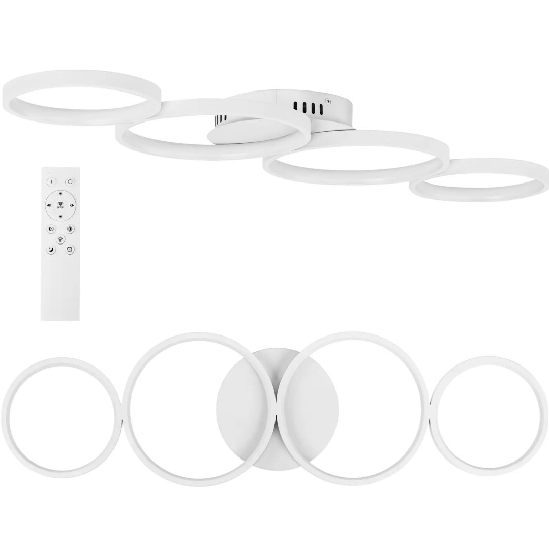 Lampa sufitowa nowoczesna LED z pilotem – 4 białe okręgi Lampa sufitowa nowoczesna LED z pilotem – 4 białe okręgi