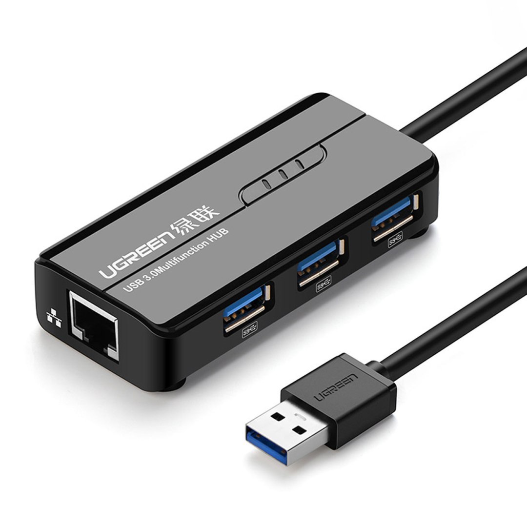 HUB Adapter sieciowy USB-A – RJ45 1000 Mbps / 3x USB 3.0 czarny