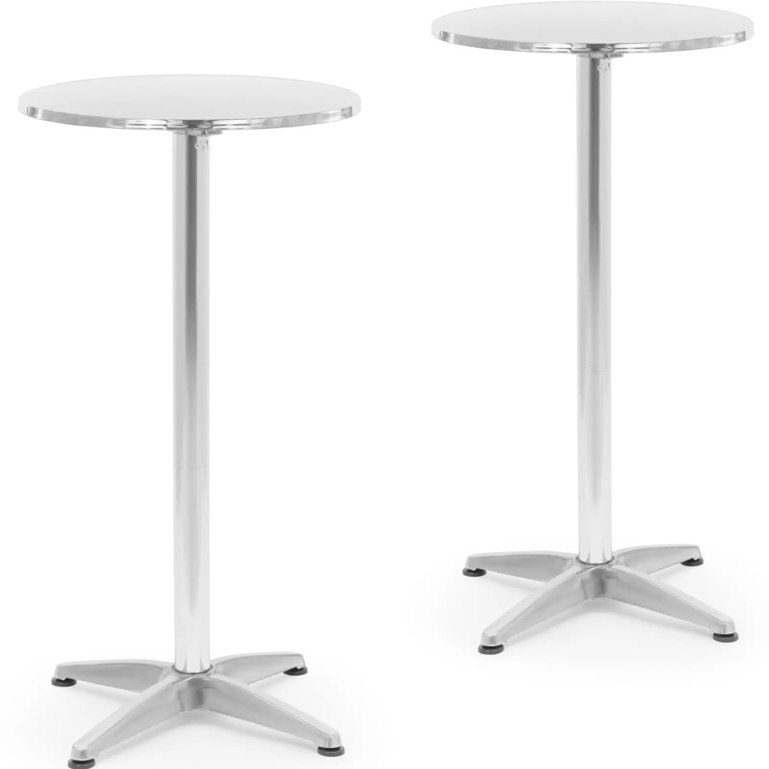 Stół stolik barowy okrągły wysoki składany śr. 60 cm 115 cm srebrny – 2 szt. Stół stolik barowy okrągły wysoki składany śr. 60 cm 115 cm srebrny – 2 szt.